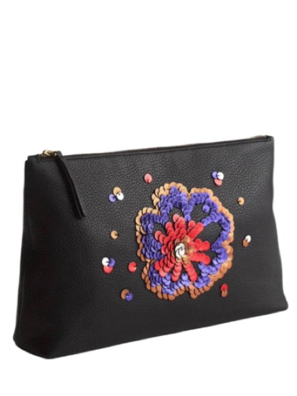 NWT Vera Bradley Large Genuine Cowhide Leather with Leather Sequins Makeup Pouch
